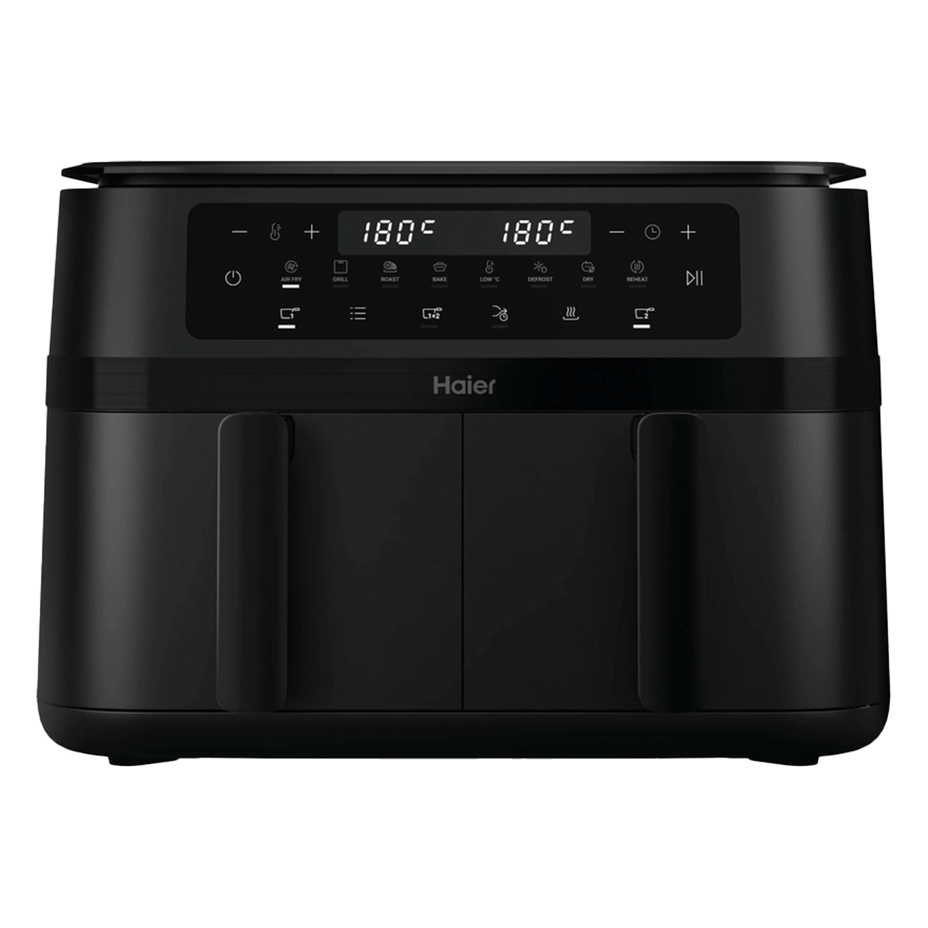 Haier HAF3AD 011 schwarz | Heißluftfritteuse | 2 Körbe | 11L Fassungsvermögen | 8 Zubereitungsfunktion | Rutschfeste Standfüße
