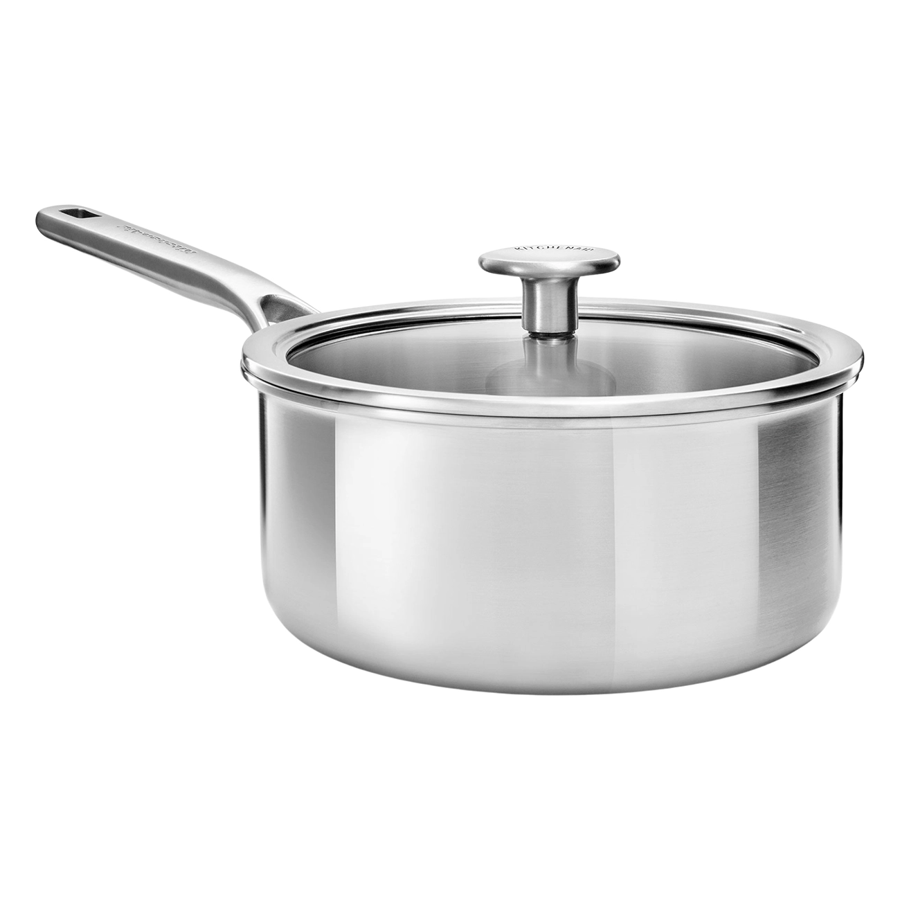 KitchenAid CC003258-001 | Edelstahl | Stielkasserolle mit Glasdeckel| Spülmaschinengeeignet | Ofenfest bis 200°C | für alle Herdarten geeignet
