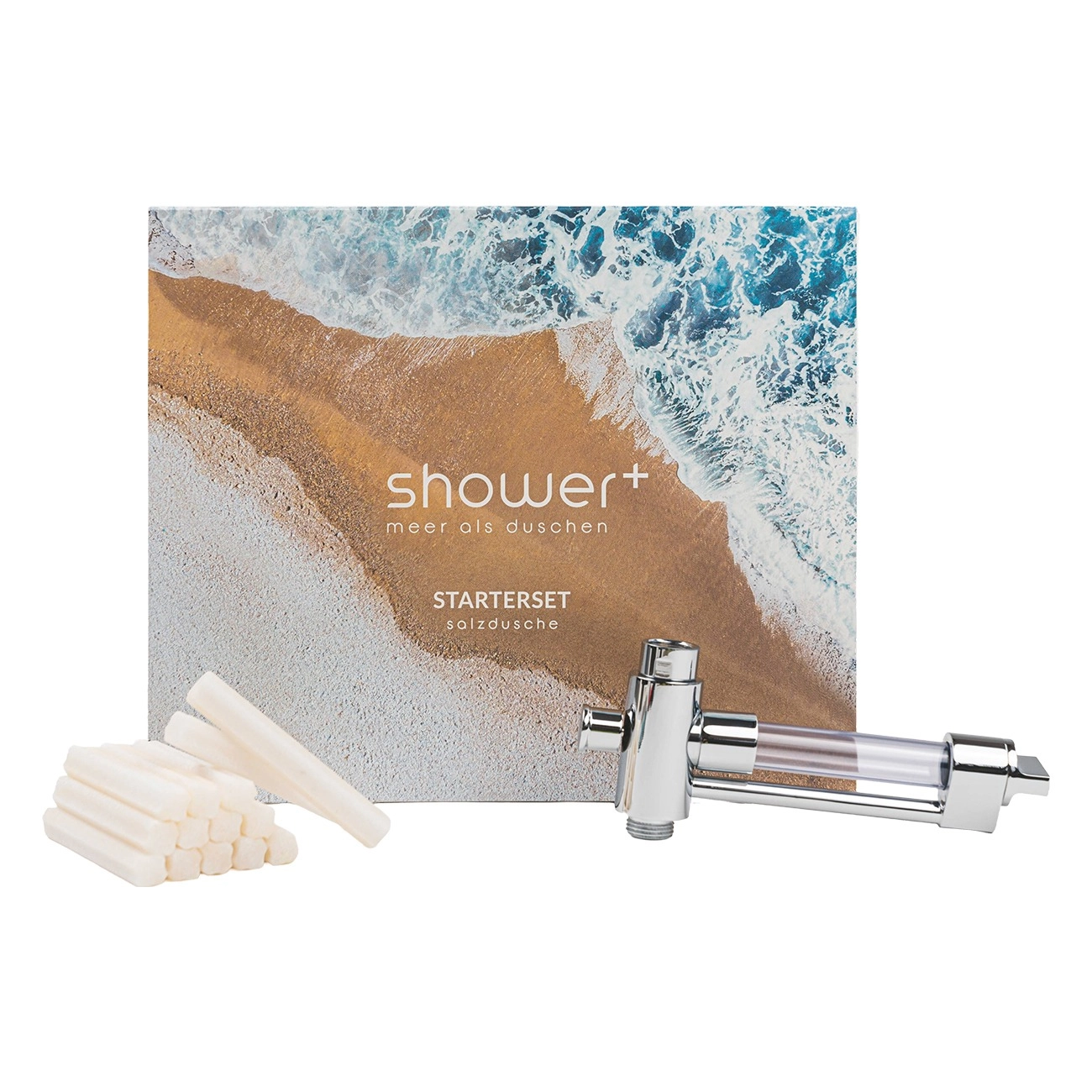 shower+ Starterset Chrom | Salzdusche | Benutzerfreundlich und einfach zu installieren | schnelle Umschaltung von Klarwasser zu Salzwasser | Made in Germany
