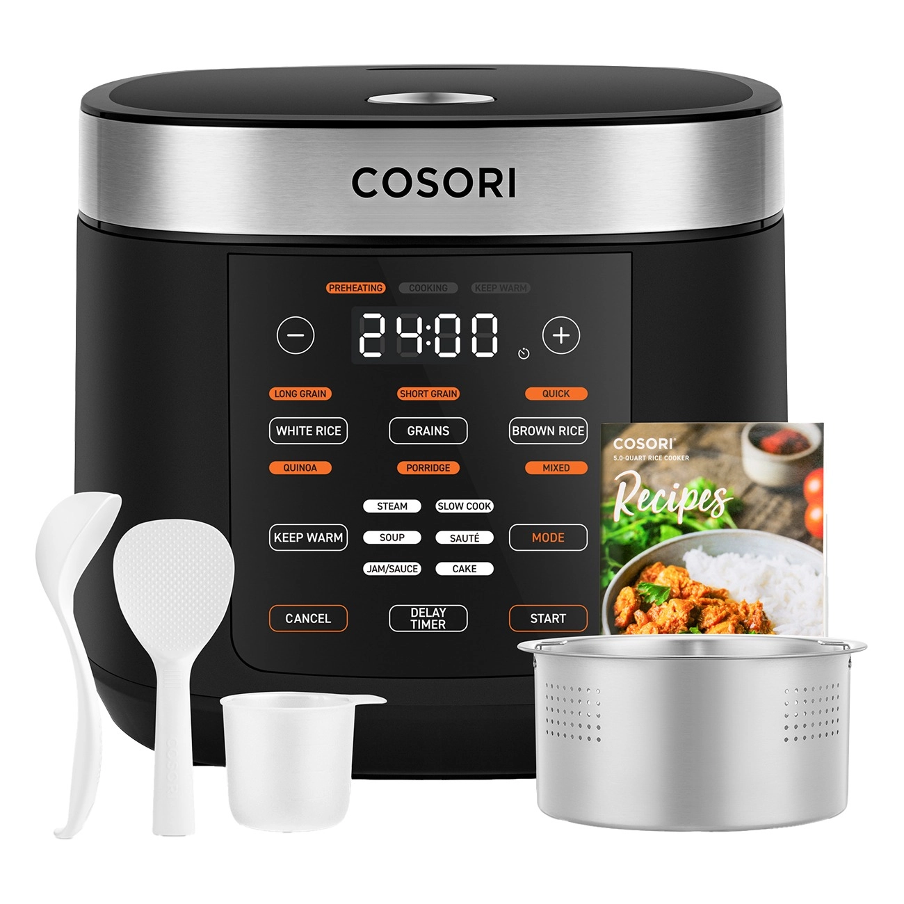 Cosori CRC-R501-KEU 5.0L schwarz | Reiskocher | Digital-Zeitmesser | 17 Kochprogramme | Teflonbeschichtet | Einfach zu säubern | LED