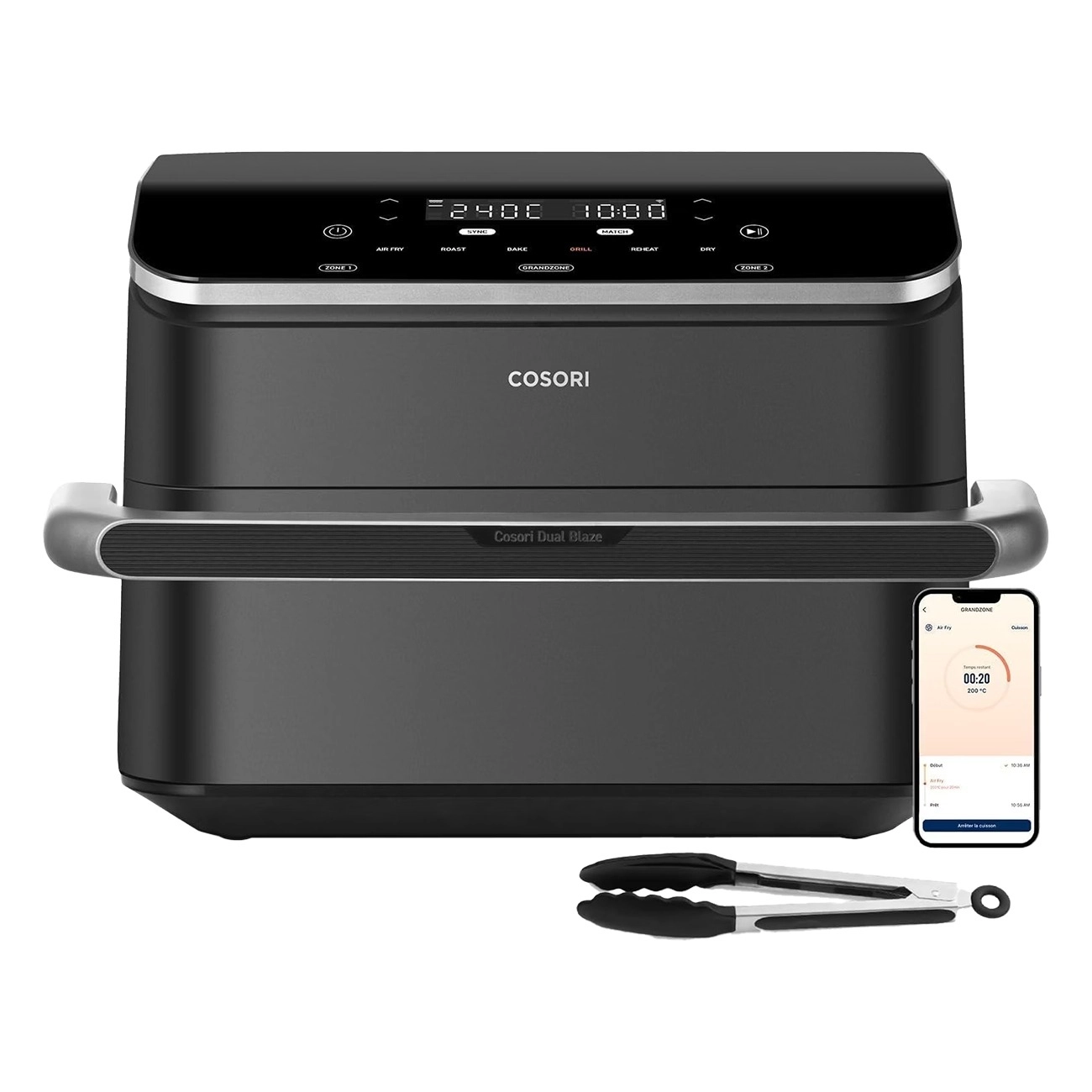 Cosori DualBlaze TwinFry schwarz | Heißluftfritteuse | 10L Fassungsvermögen (2 x 5L) | jeweils 2 Heizelemente oben und unten | Sync-Funktion | VeSync-App