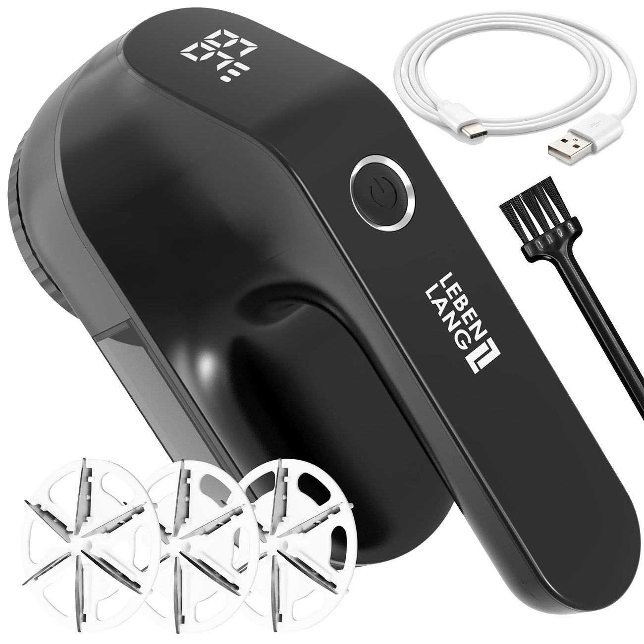 LebenLang LBL105S schwarz | Fusselrasierer | scharfe Klingen | für Kleidung, Sofas, Teppiche & weitere Textilien | bis zu 2 h Akkulaufzeit | LED-Anzeige