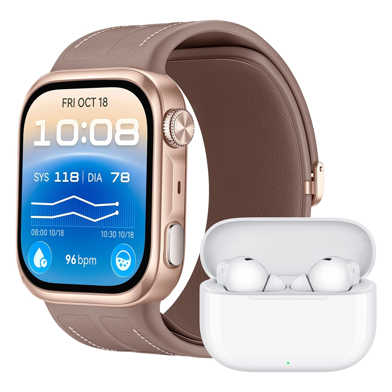 Huawei Watch D3 Bundle gold | Smartwatch | ambulante Blutdruckmessung | mit mechanischem Airbag | schlanke Passform | 1.92 Zoll AMOLED-Display | für iOS & Android