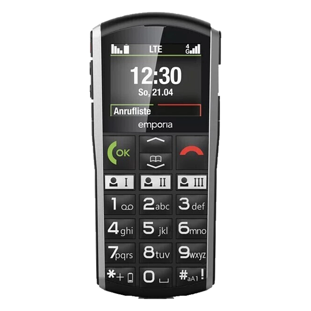 Emporia SIMPLICITY LTE schwarz | Mobiltelefon | Bluetooth 5.0 | extragroße beleuchtete Tasten | drei Kurzwahltasten | Notruffunktion | wechselbarer Akku | IP44