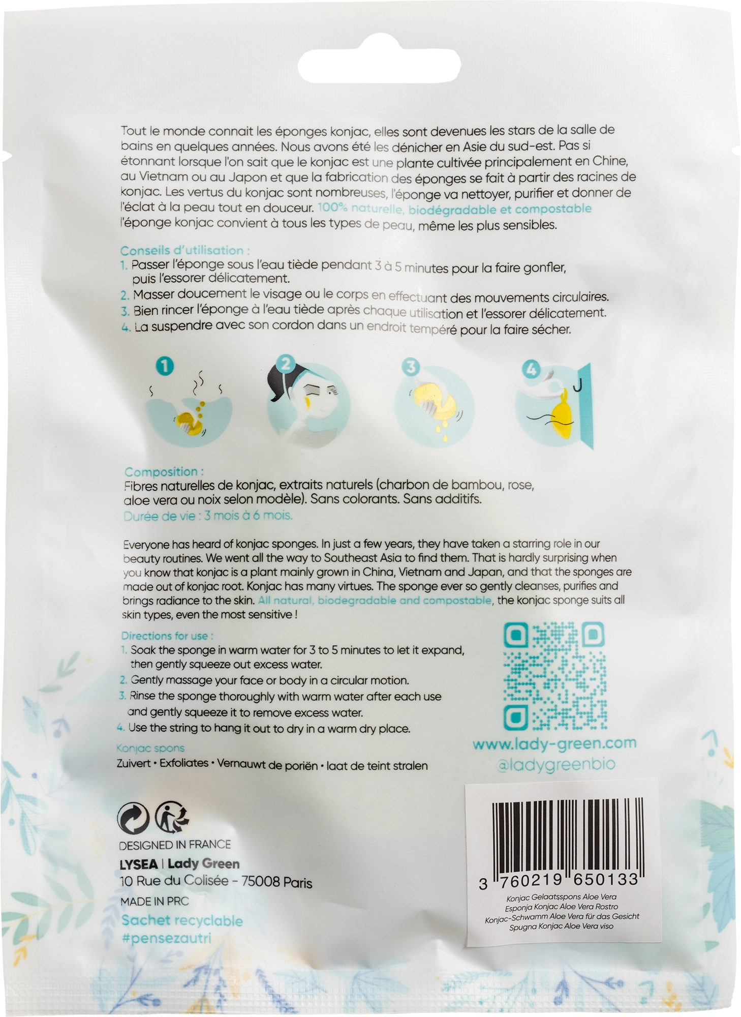 Lady Green Konjac Face Sponge Aloe Vera - 1 Stk