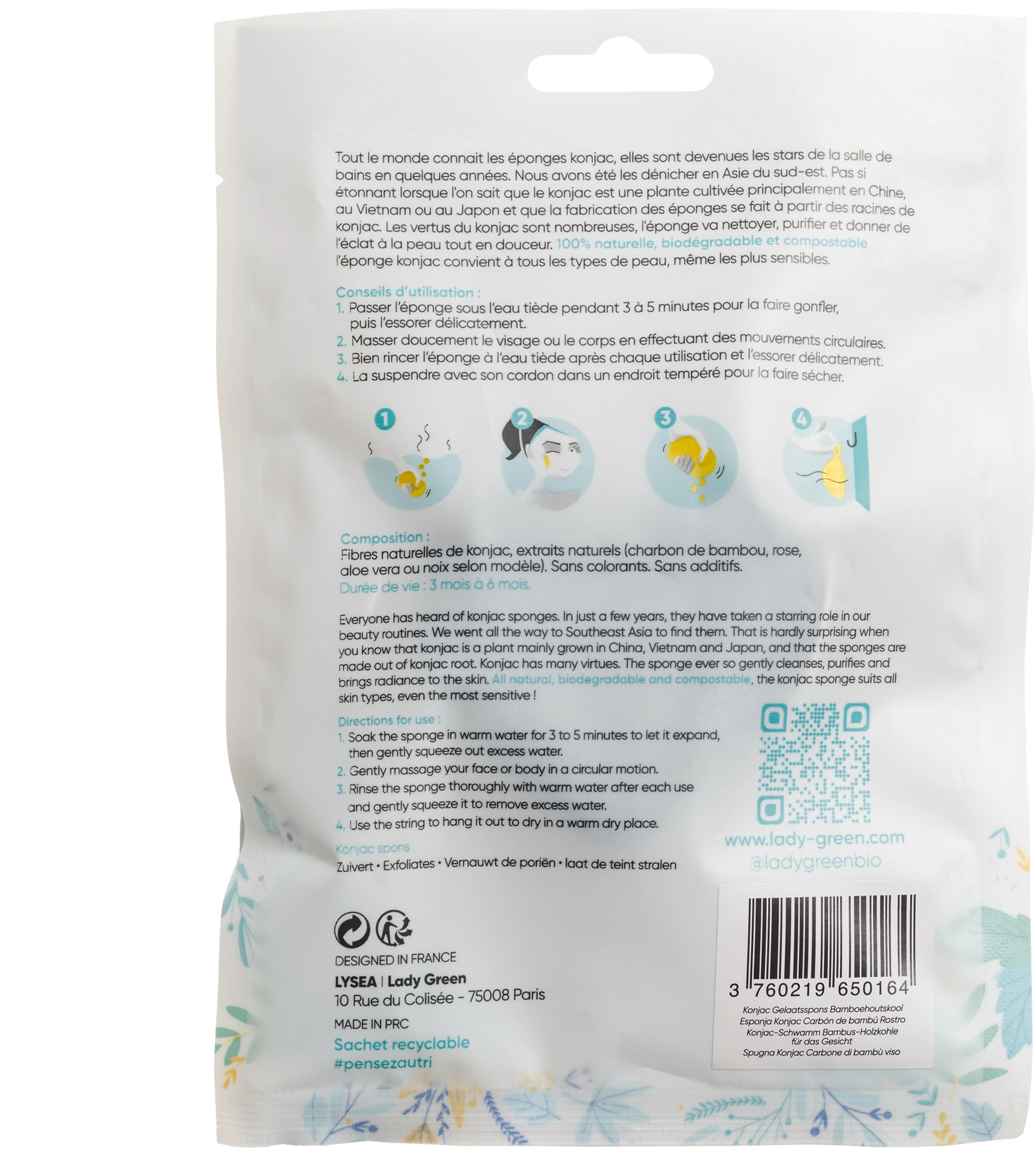 Lady Green Konjac Face Sponge Charcoal - 1 Stk