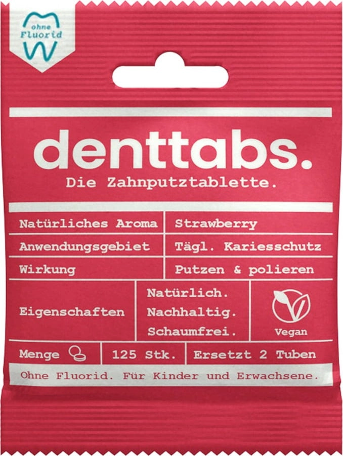 denttabs. Zahnputztabletten Strawberry fluoridfrei - 125 Stück