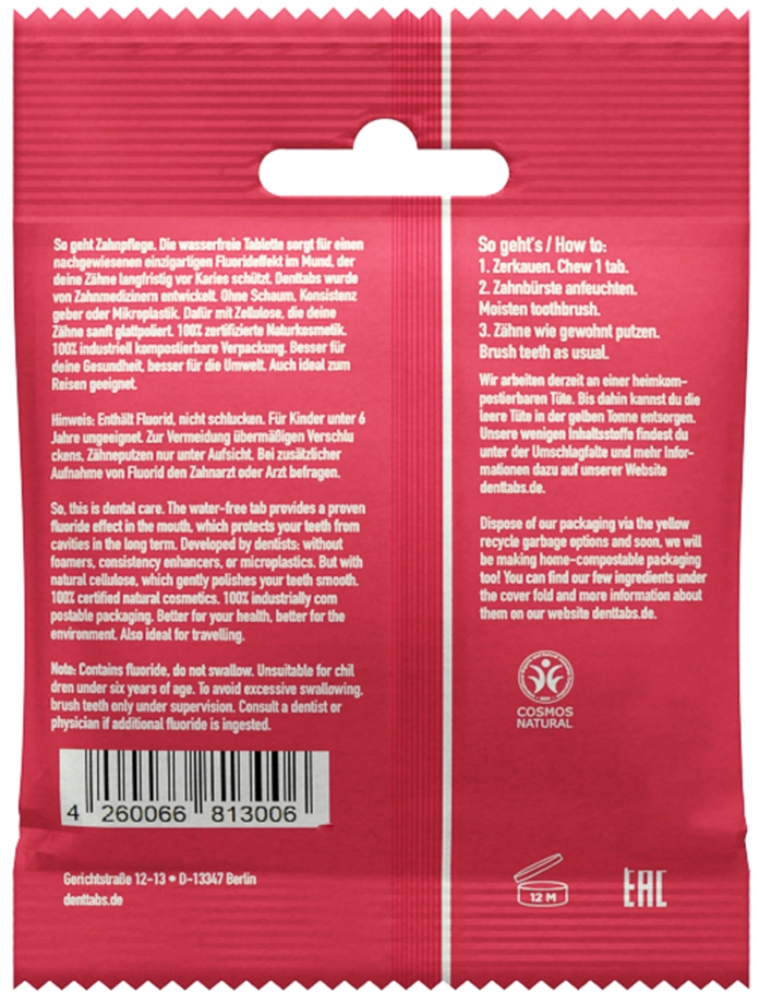 denttabs. Zahnputztabletten Strawberry fluoridfrei - 125 Stück