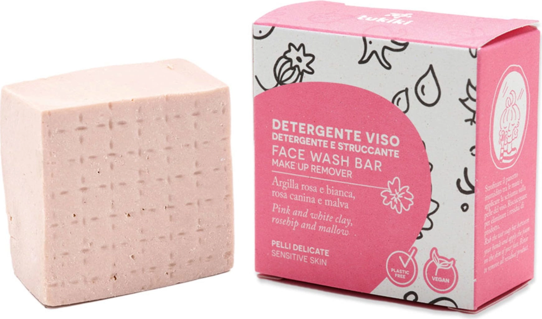 Tukiki Face Wash Bar Clay, Rosehip & Mallow - 70 g