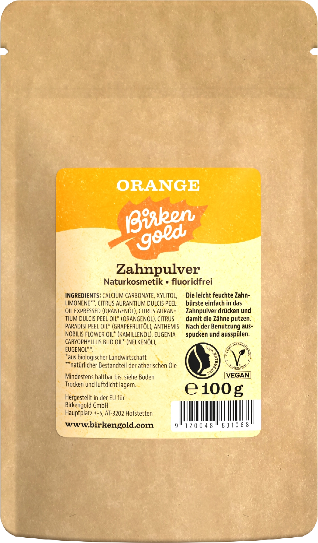 Birkengold Zahnpulver Orange - Nachfüllpackung 100g