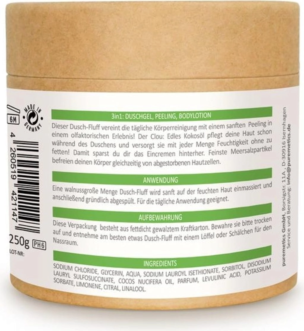 puremetics 3in1 Dusch-Fluff mit Salzpeeling - Limette