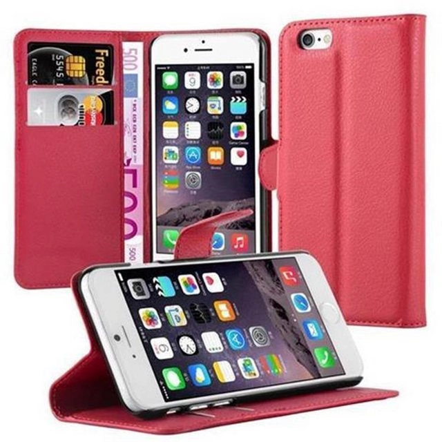 Cadorabo Hülle für Apple iPhone 6 / iPhone 6S in KARMIN ROT - Handyhülle mit Magnetverschluss, Standfunktion und Kartenfach - Case Cover Schutzhülle Etui Tasche Book Klapp Style