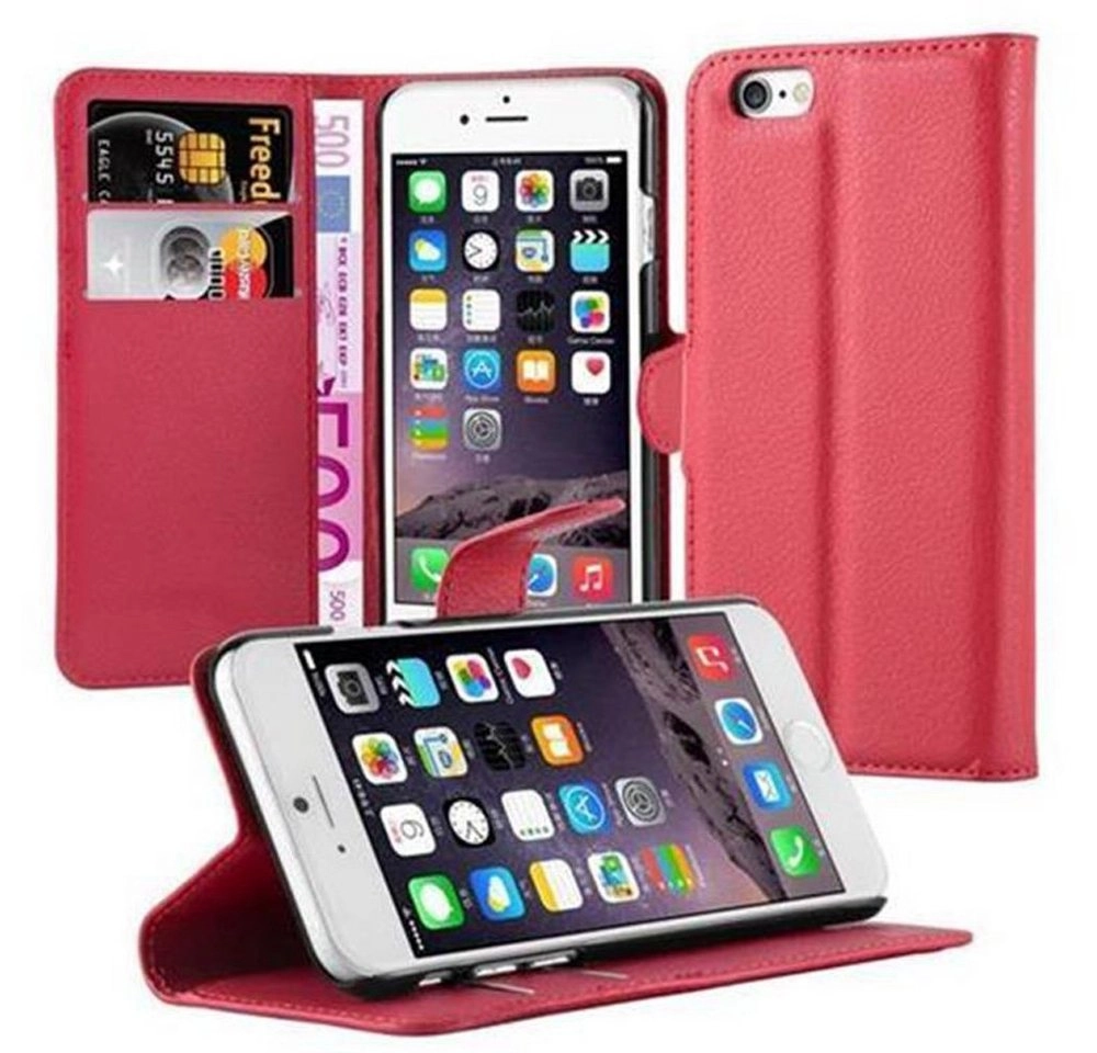 Cadorabo Hülle für Apple iPhone 6 / iPhone 6S in KARMIN ROT - Handyhülle mit Magnetverschluss, Standfunktion und Kartenfach - Case Cover Schutzhülle Etui Tasche Book Klapp Style