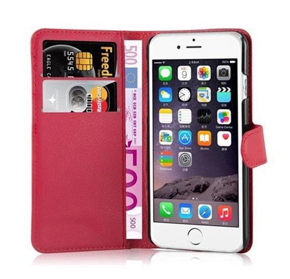 Cadorabo Hülle für Apple iPhone 6 / iPhone 6S in KARMIN ROT - Handyhülle mit Magnetverschluss, Standfunktion und Kartenfach - Case Cover Schutzhülle Etui Tasche Book Klapp Style