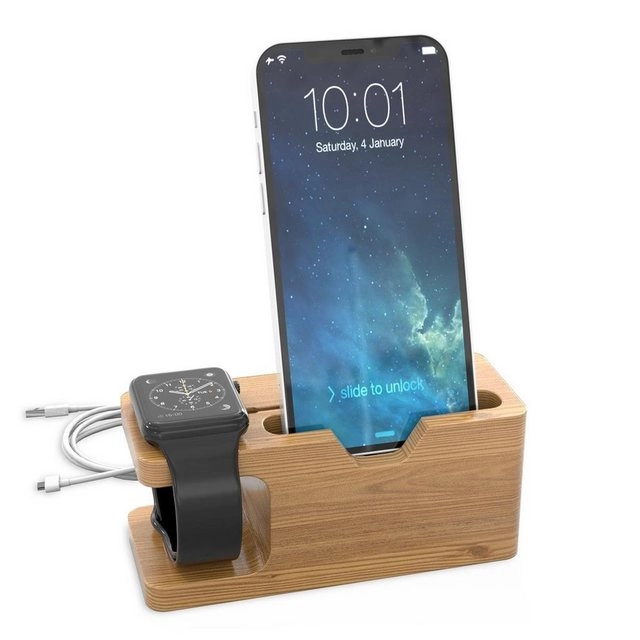 Cadorabo Docking Station - Ladestation aus Echtholz Bambus - Desktop Ständer für alle Smartphones und Smartwatches von z.B. Apple, Samsung, Nokia, Motorola