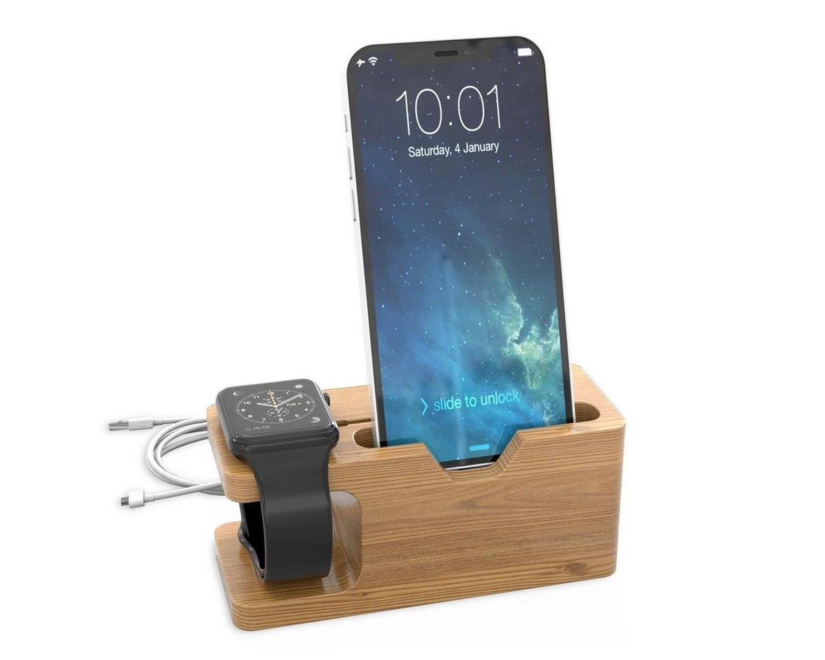 Cadorabo Docking Station - Ladestation aus Echtholz Bambus - Desktop Ständer für alle Smartphones und Smartwatches von z.B. Apple, Samsung, Nokia, Motorola