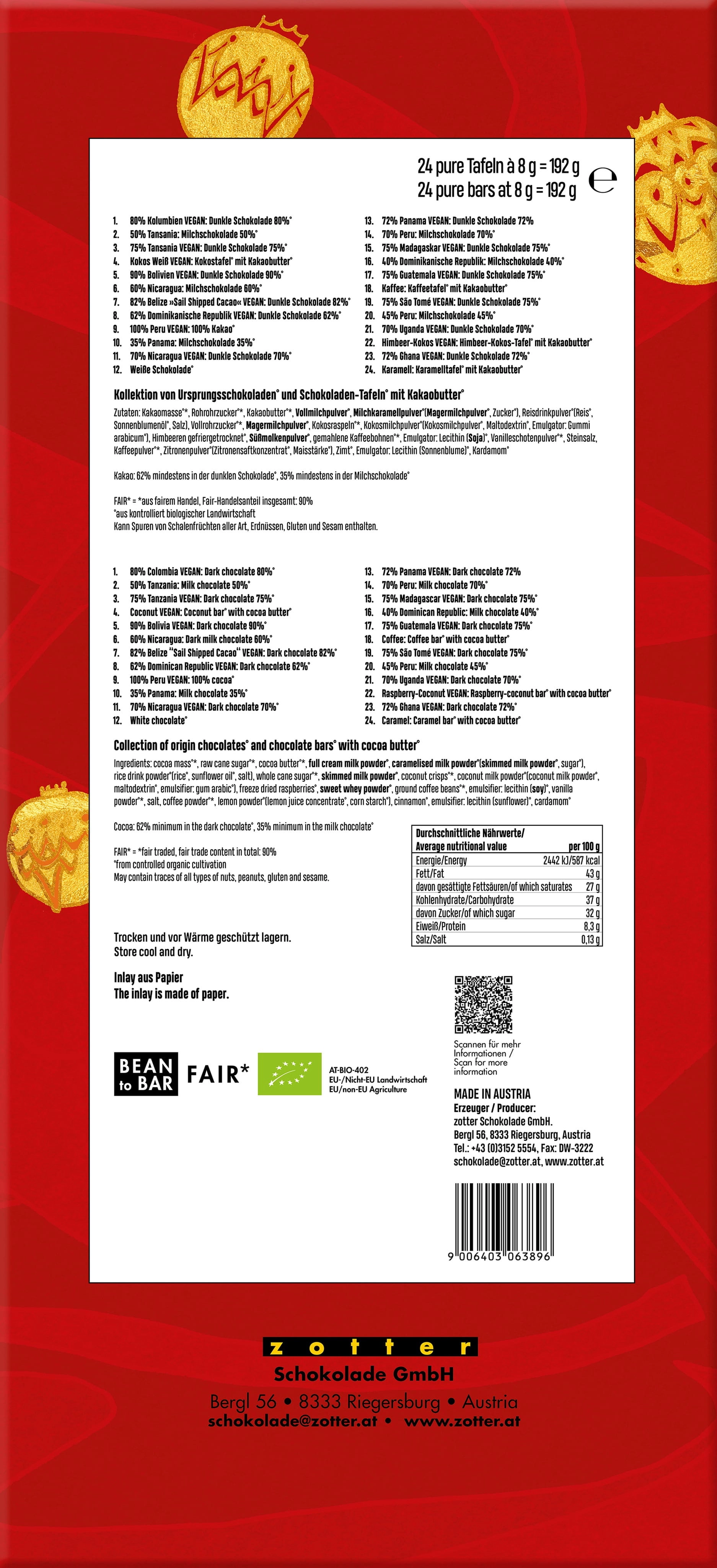 Zotter Schokoladen Bio Labooko Adventkalender - 192 g