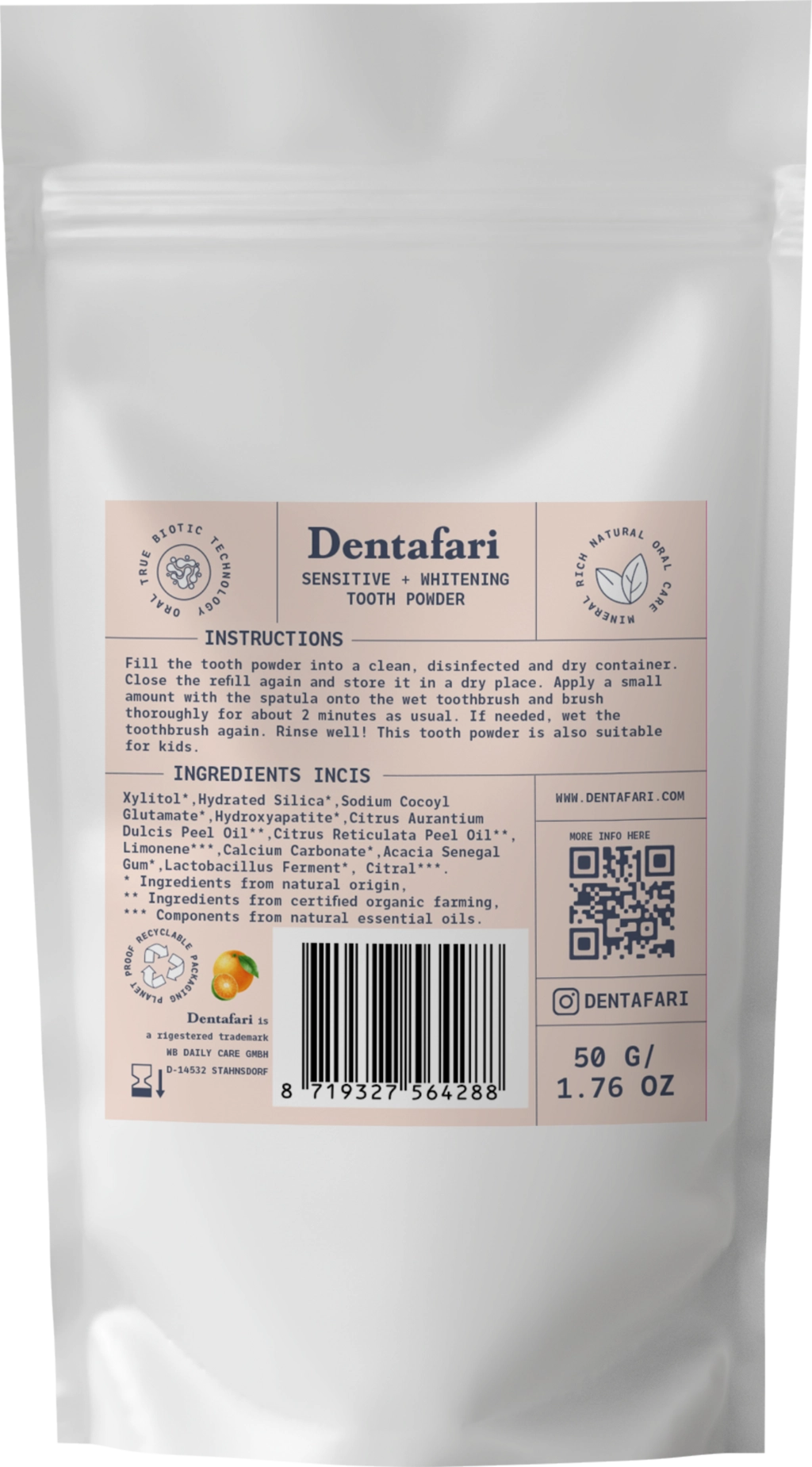 Dentafari Sensitive & Whitening Tooth Powder Orange & Mandarin - 50 g