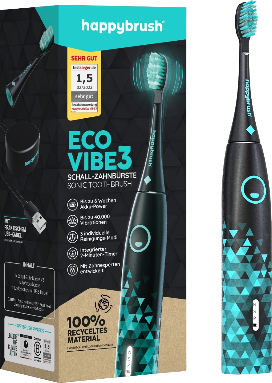 happybrush ECO VIBE 3 Schallzahnbürste Schwarz-Mint - 1 Stk