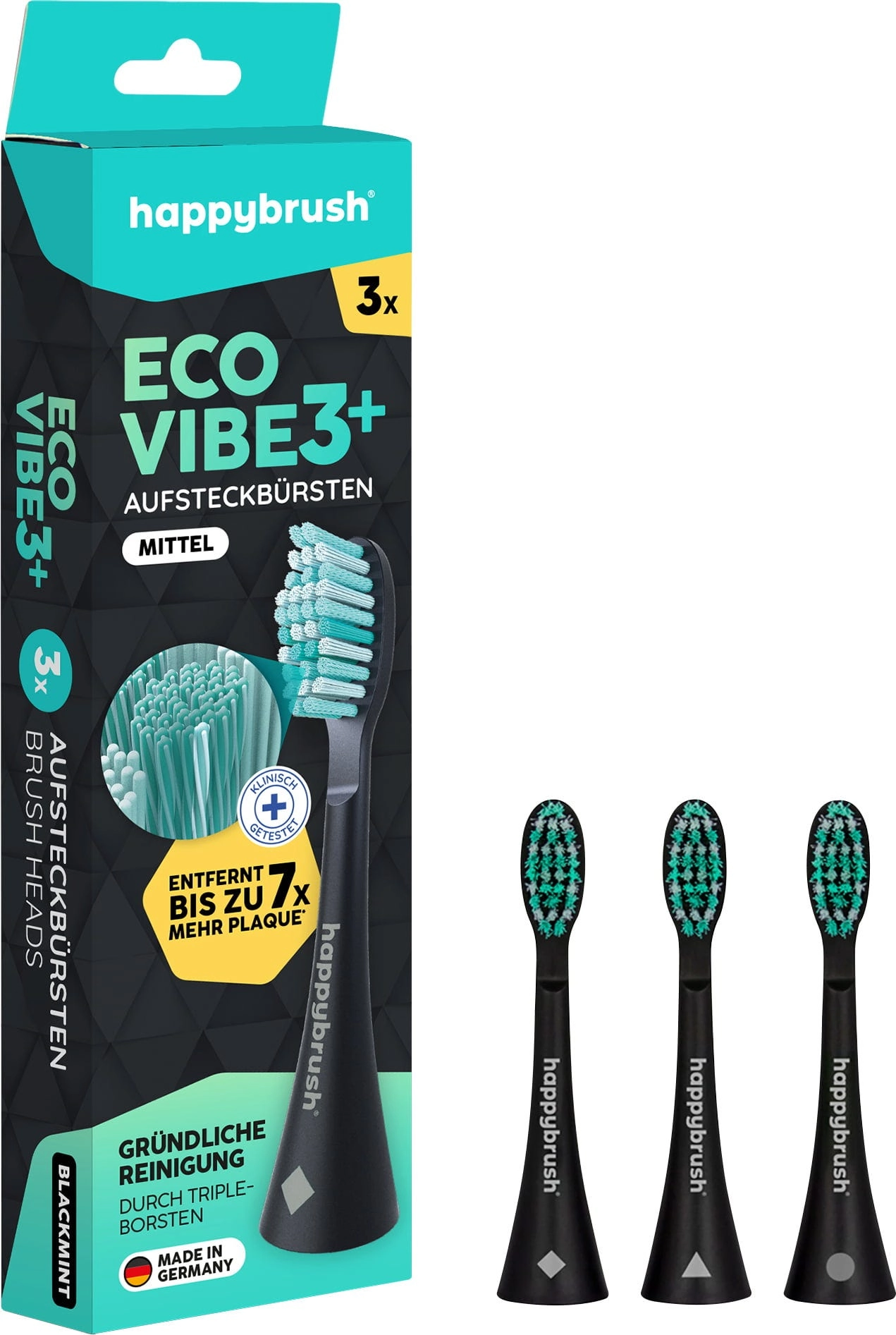 happybrush ECO VIBE 3+ Aufsteckbürsten Schwarz-Mint - 1 Set