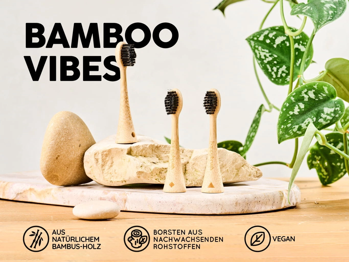 happybrush ECO VIBE 3 Aufsteckbürsten Bambus - 1 Stk