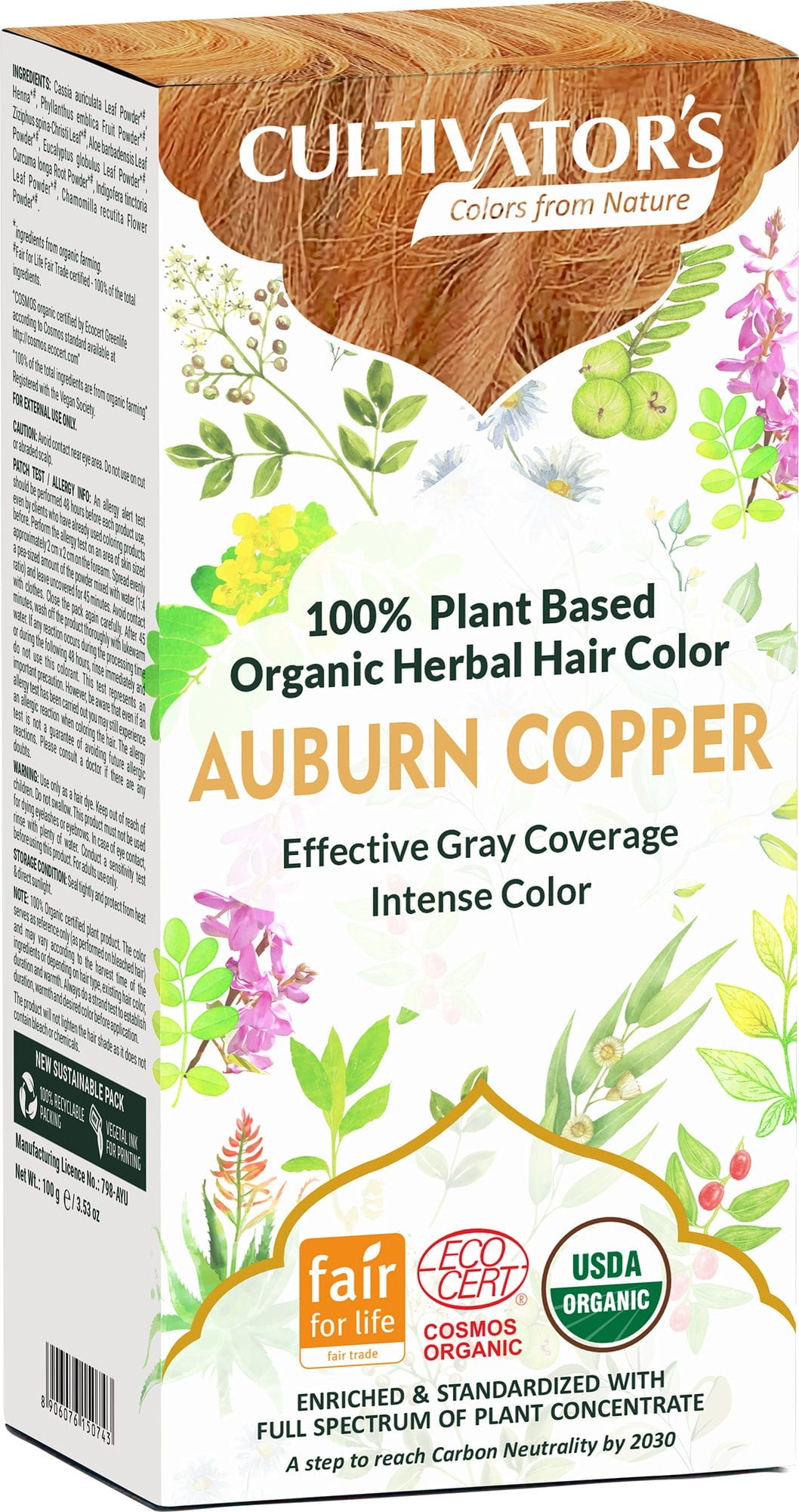 CULTIVATOR'S Organic Herbal Hair Color Auburn Copper - 100 g