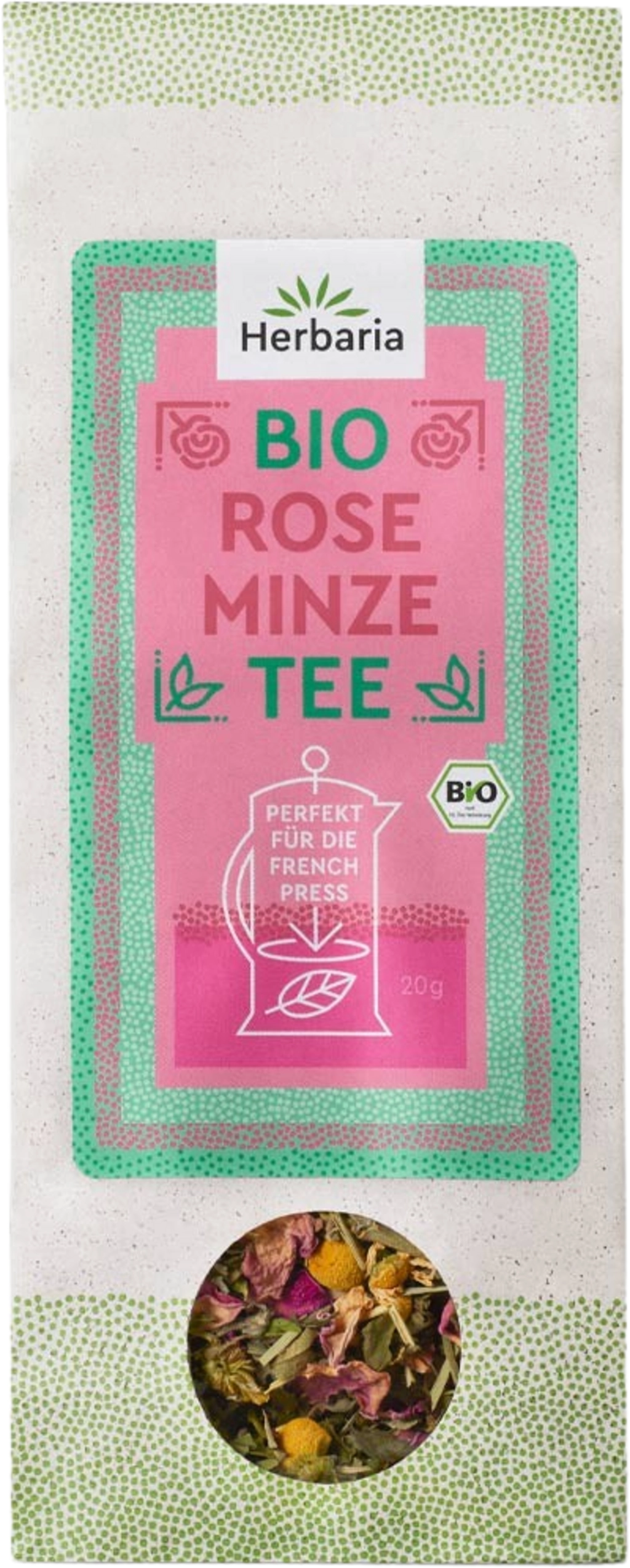 Herbaria Bio French Press Tee Rose Minze - 20 g