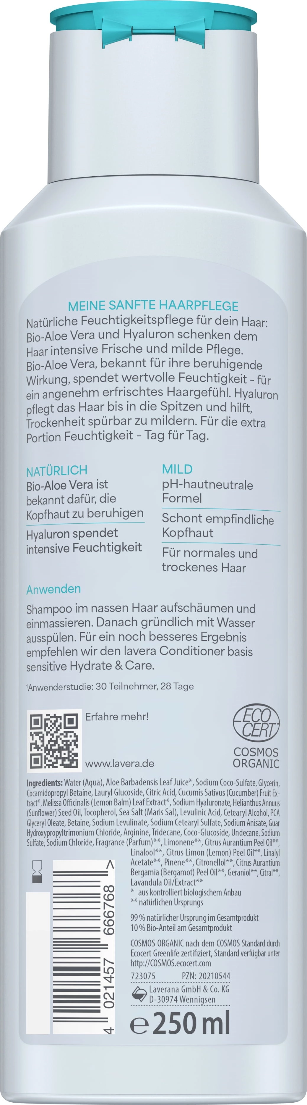 lavera Pflegeshampoo Basis Sensitive Hydrate & Care - 250 ml