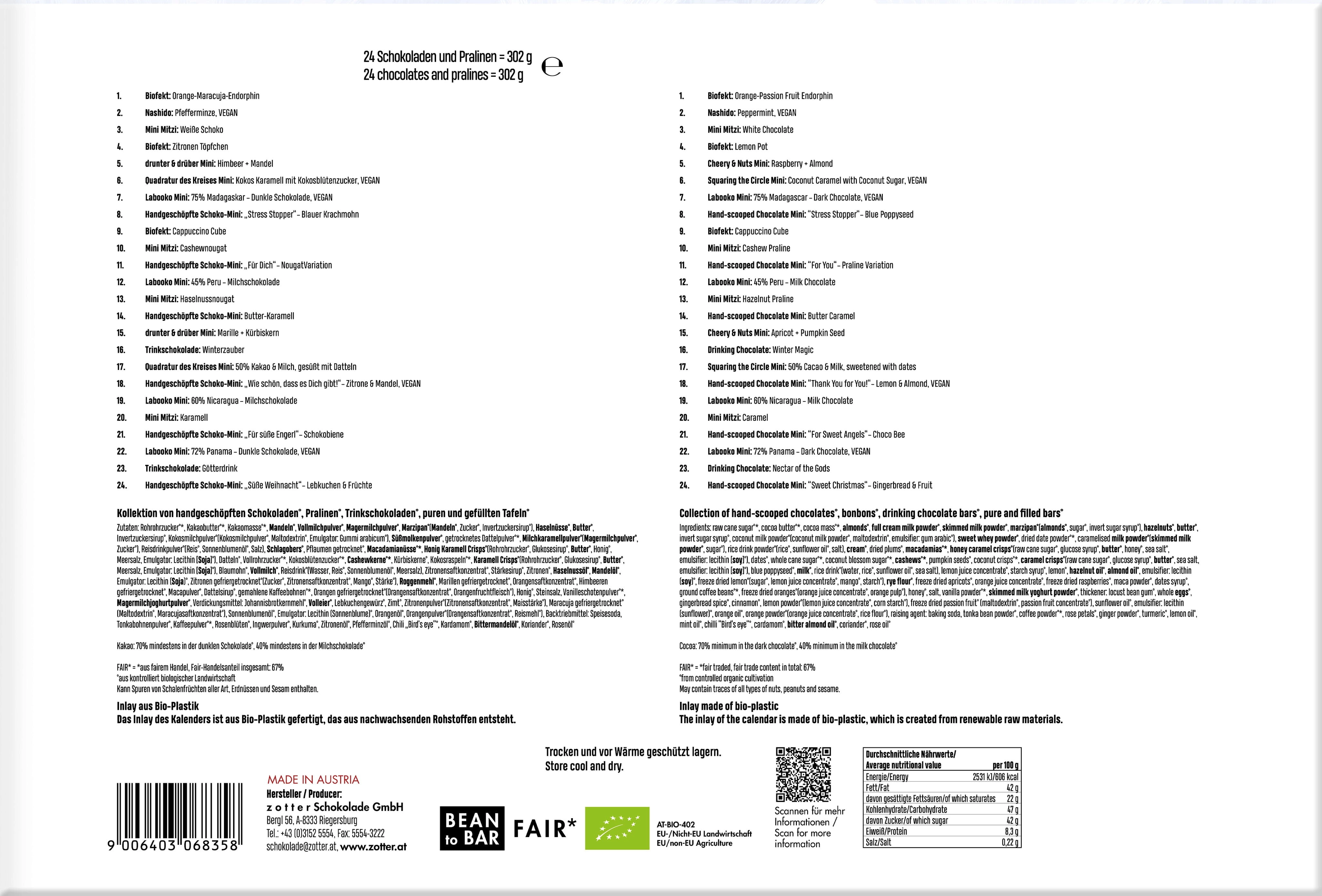 Zotter Schokoladen Bio Best of Adventkalender - 302 g