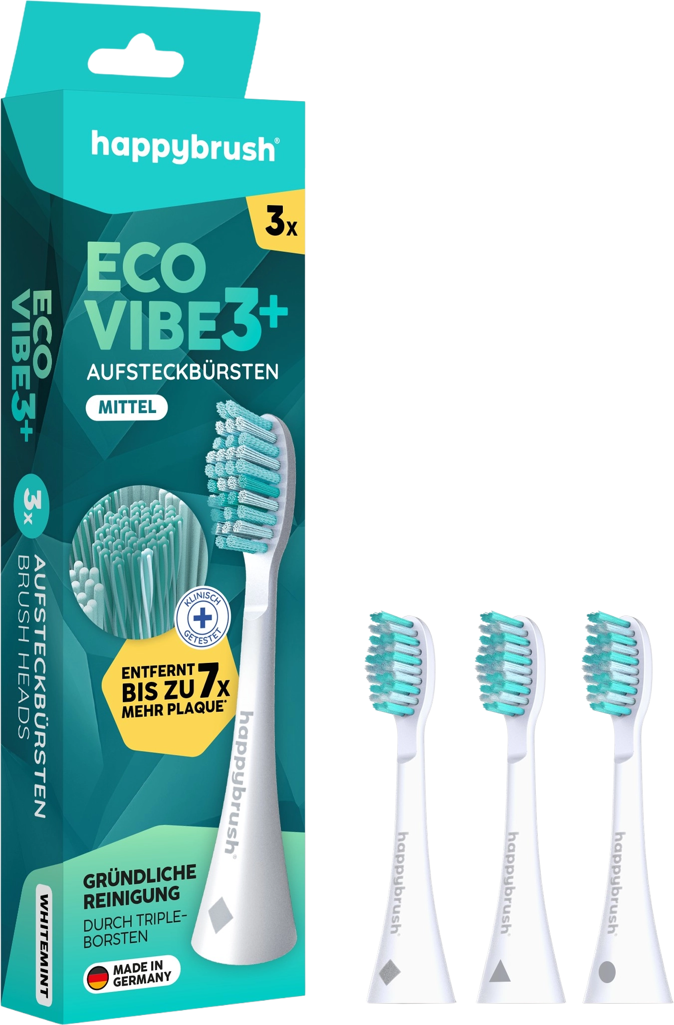 happybrush ECO VIBE 3+ Aufsteckbürsten White - 1 Set