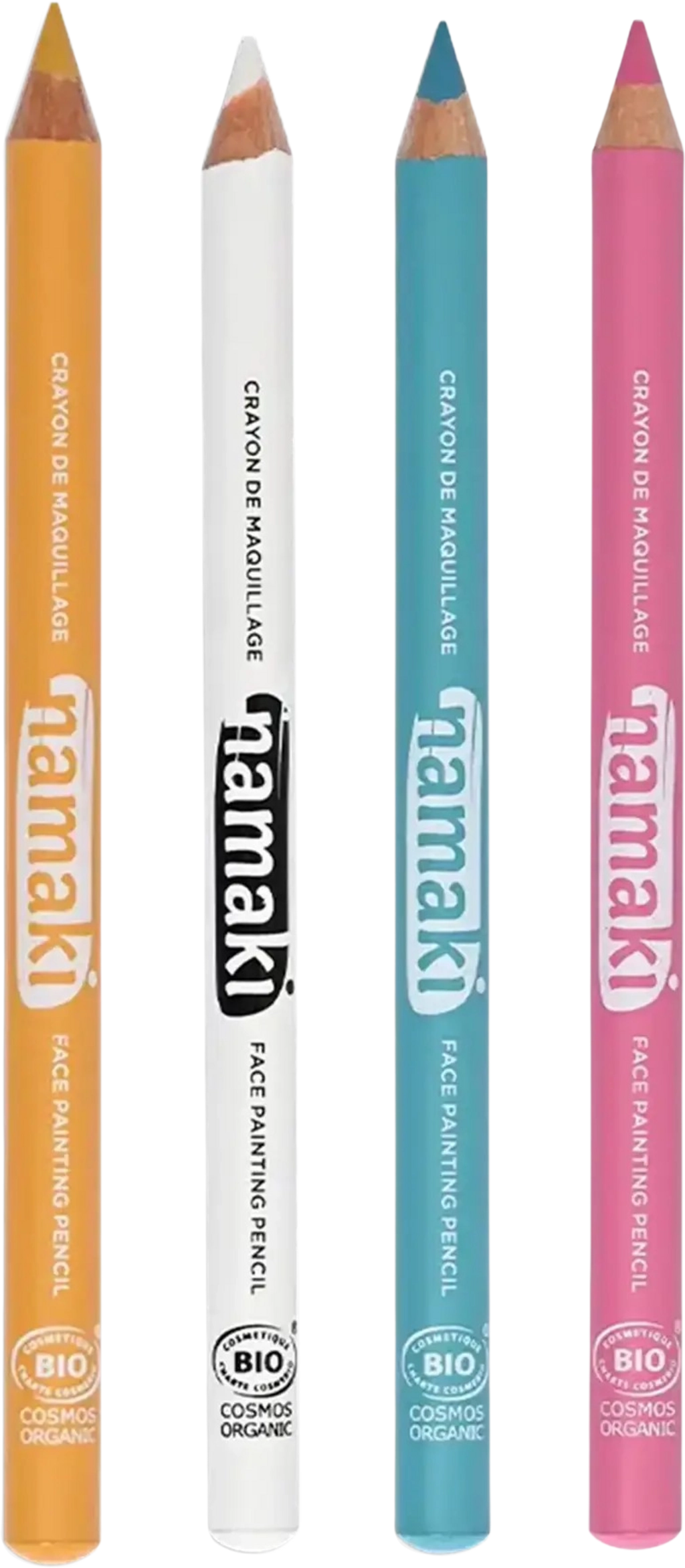 namaki Set of 4 Face Painting Slim Pencils - Gelb/Weiß/Türkis/Rosa