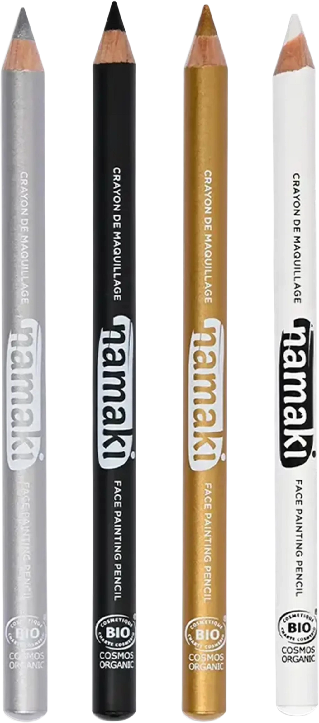 namaki Set of 4 Face Painting Slim Pencils - Silber/Schwarz/Gold/Weiß