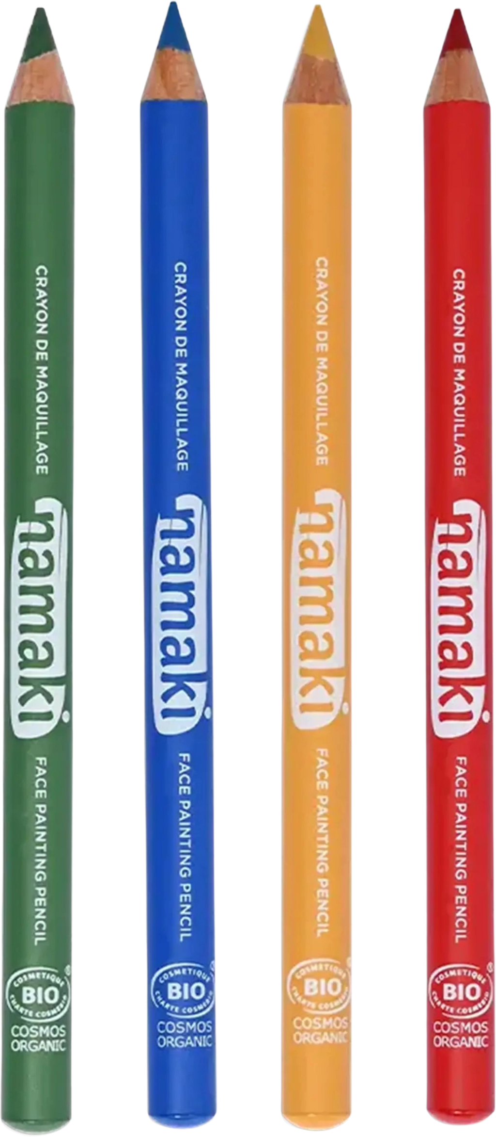 namaki Set of 4 Face Painting Slim Pencils - Grün/Blau/Gelb/Rot