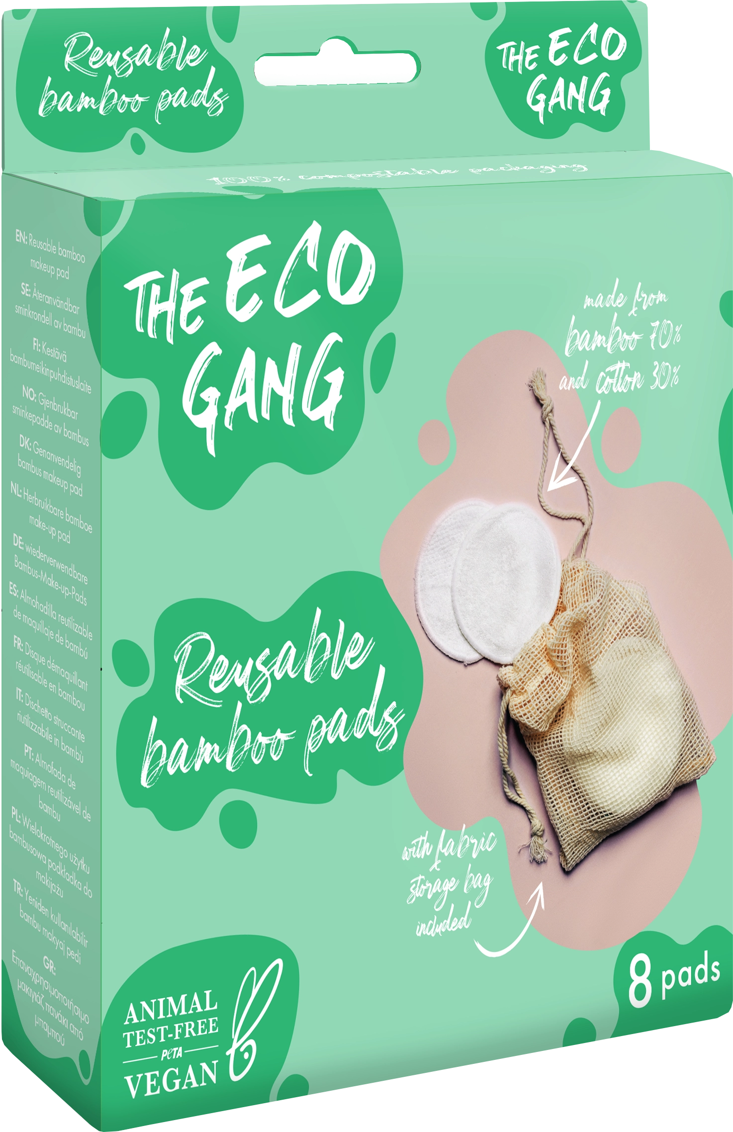 The Eco Gang Reusable Bamboo Pads - 8 Stück