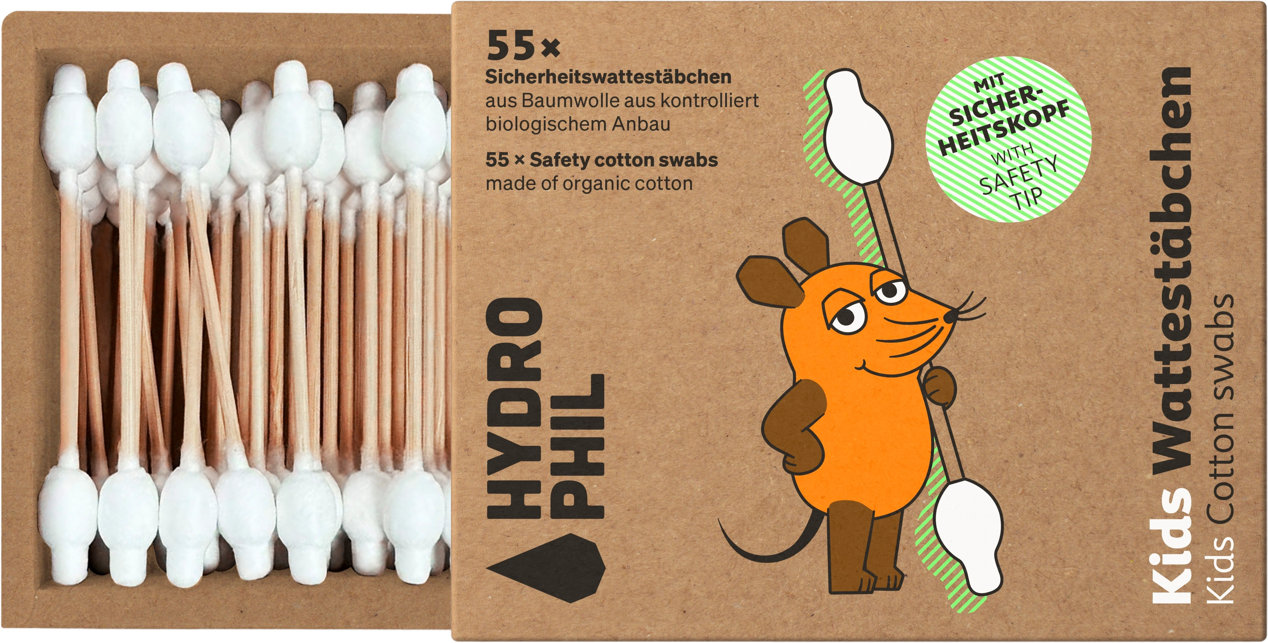 Hydrophil Kinder Sicherheitswattestäbchen - 55 Stück