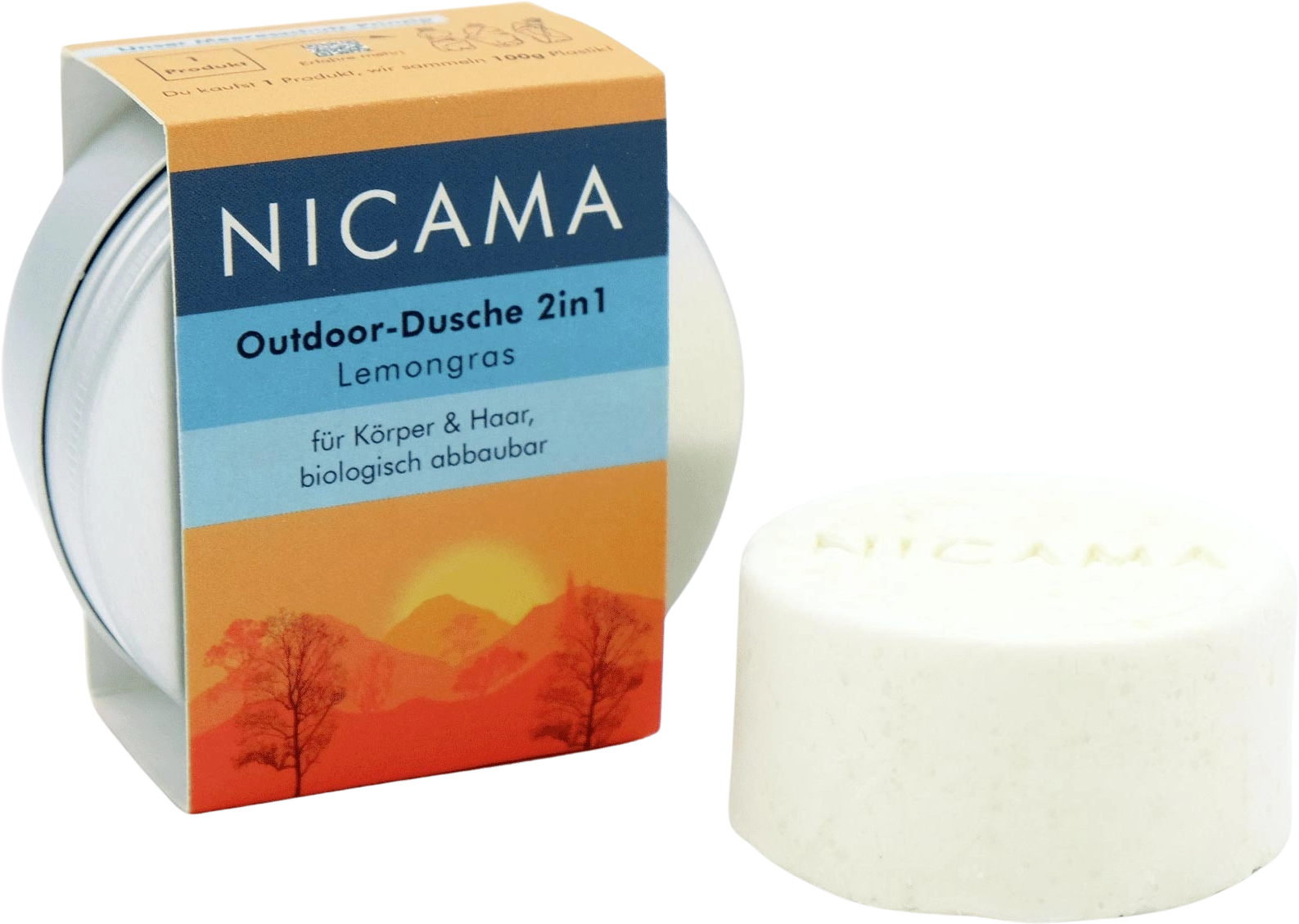 NICAMA Outdoordusche 2-in-1 Lemongras - 60 g in der Dose