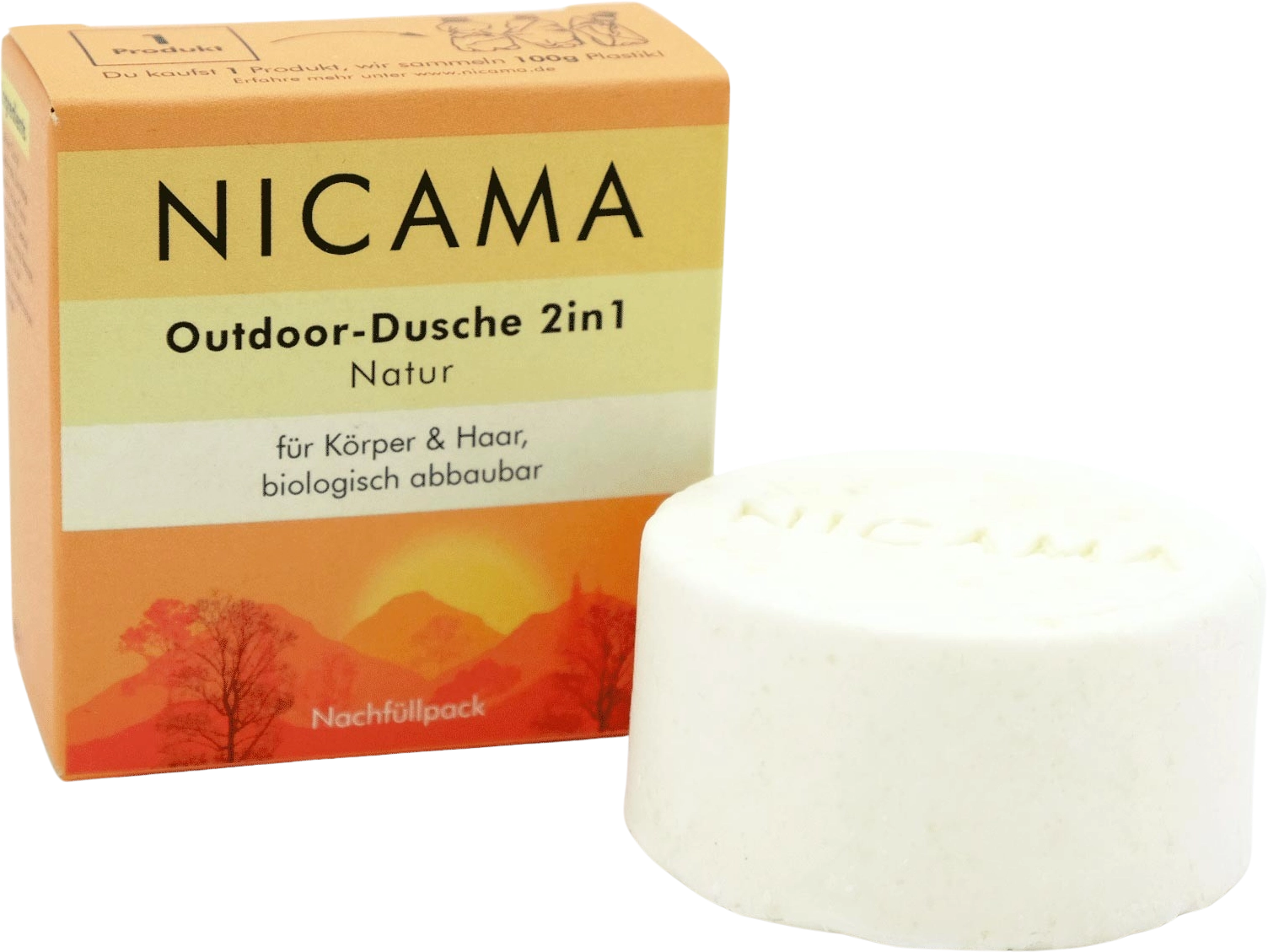 NICAMA Outdoordusche 2-in-1 Natur - 60 g Nachfüller