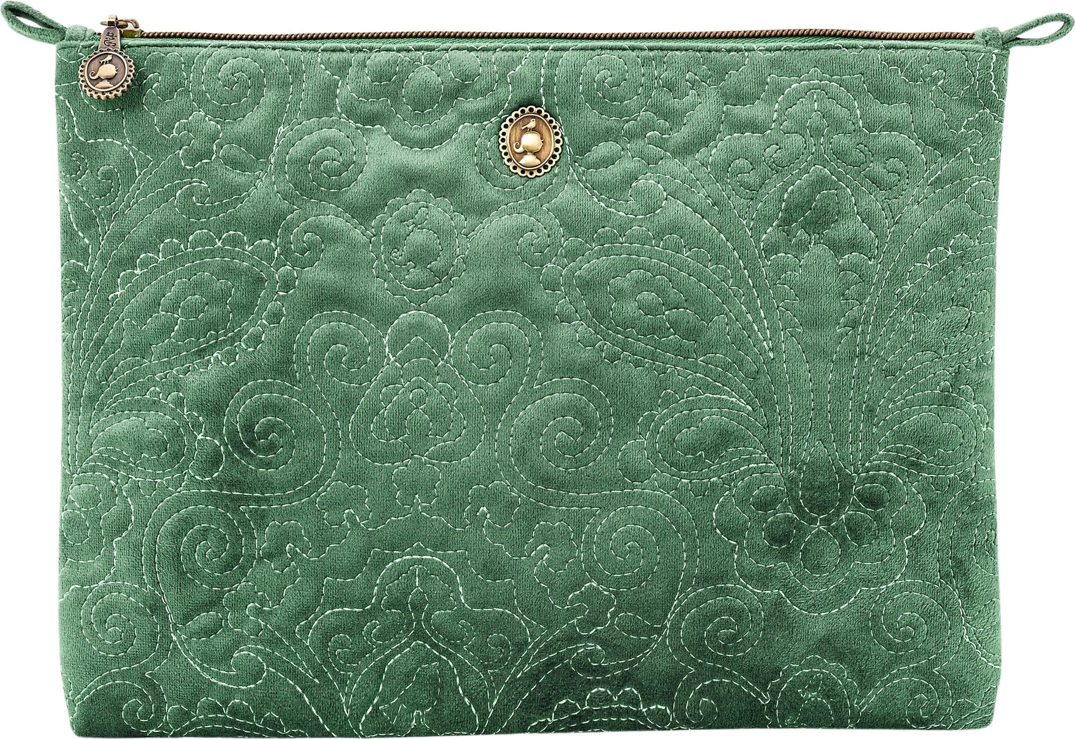 Pip Studio Flache Kosmetiktasche Charly Samt Quilty Days, groß - Grün