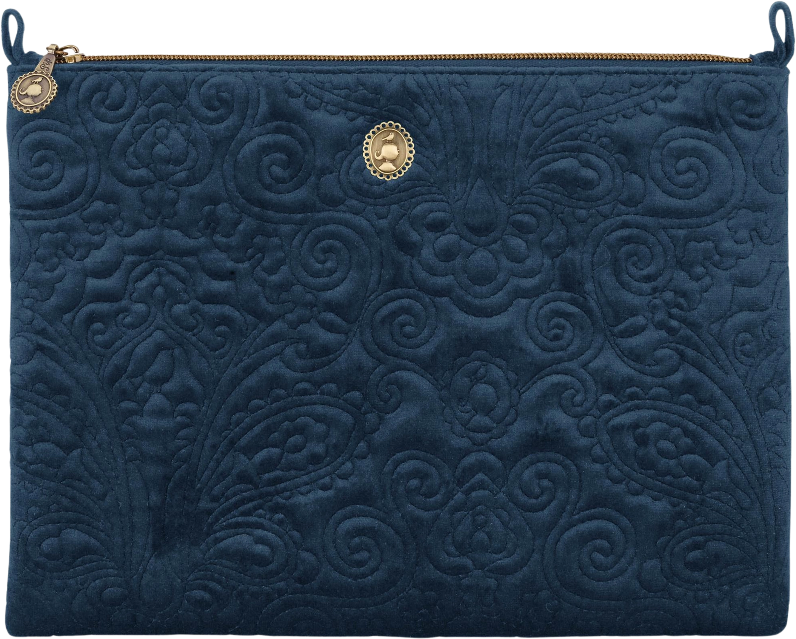 Pip Studio Flache Kosmetiktasche Charly Samt Quilty Days, groß - Blau