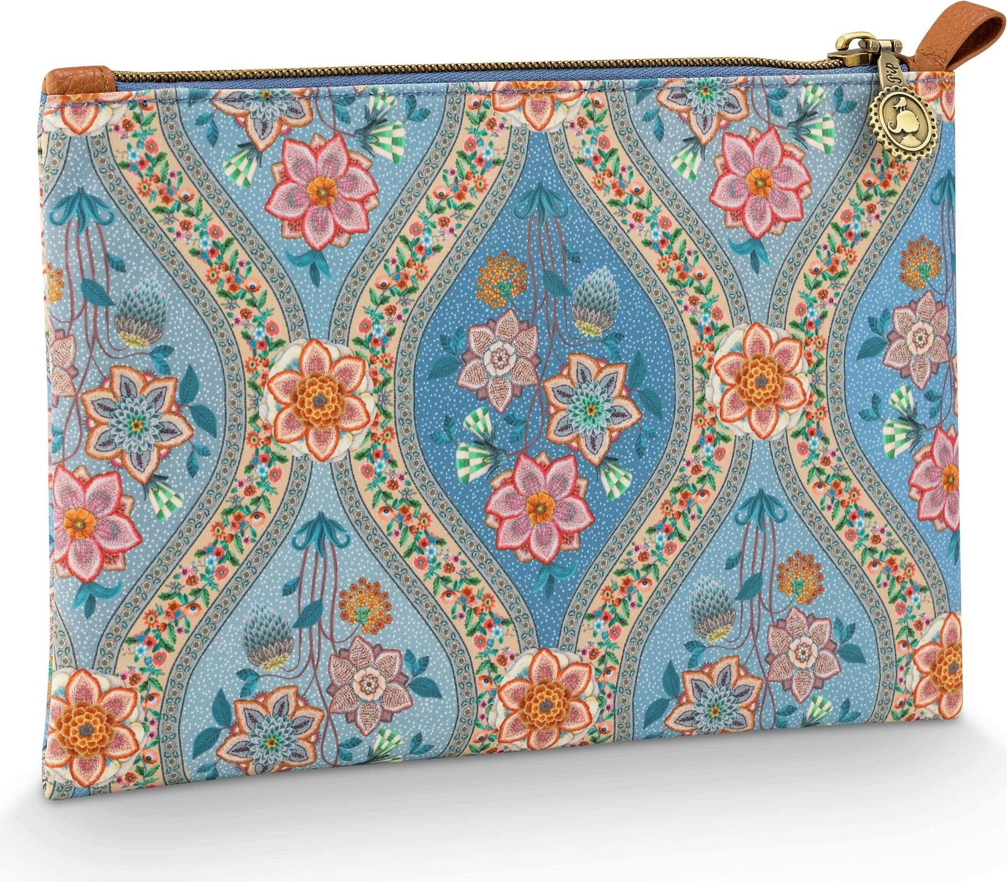 Pip Studio Flaches Kosmetiktäschchen Charly mittelgroß Ornamento - Blau
