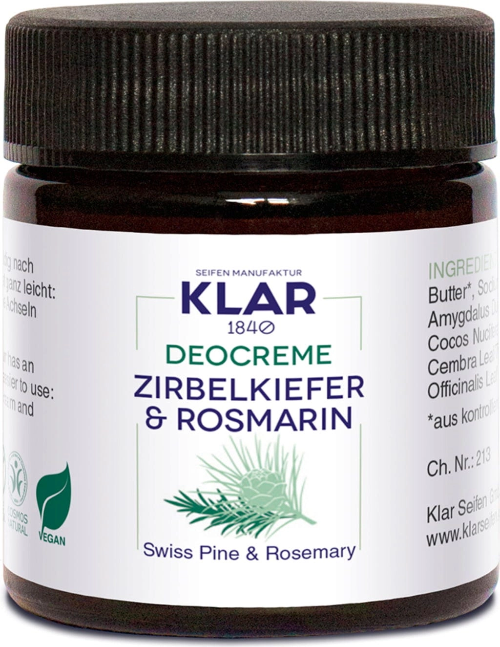 KLAR Deocreme Zirbelkiefer & Rosmarin - 30 ml