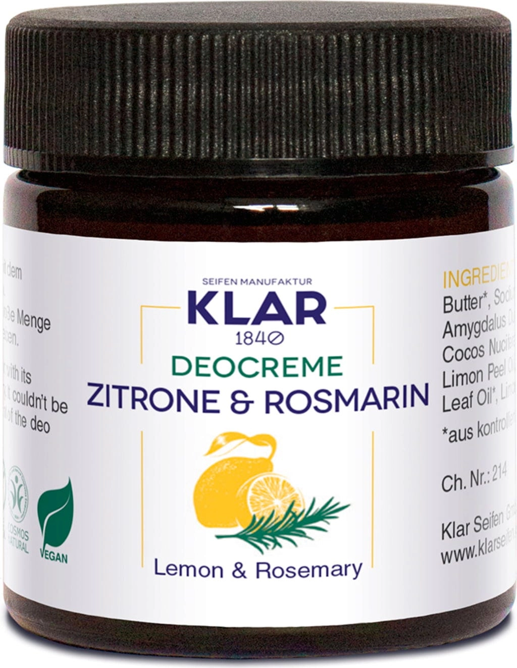 KLAR Deocreme Zitrone & Rosmarin - 30 ml