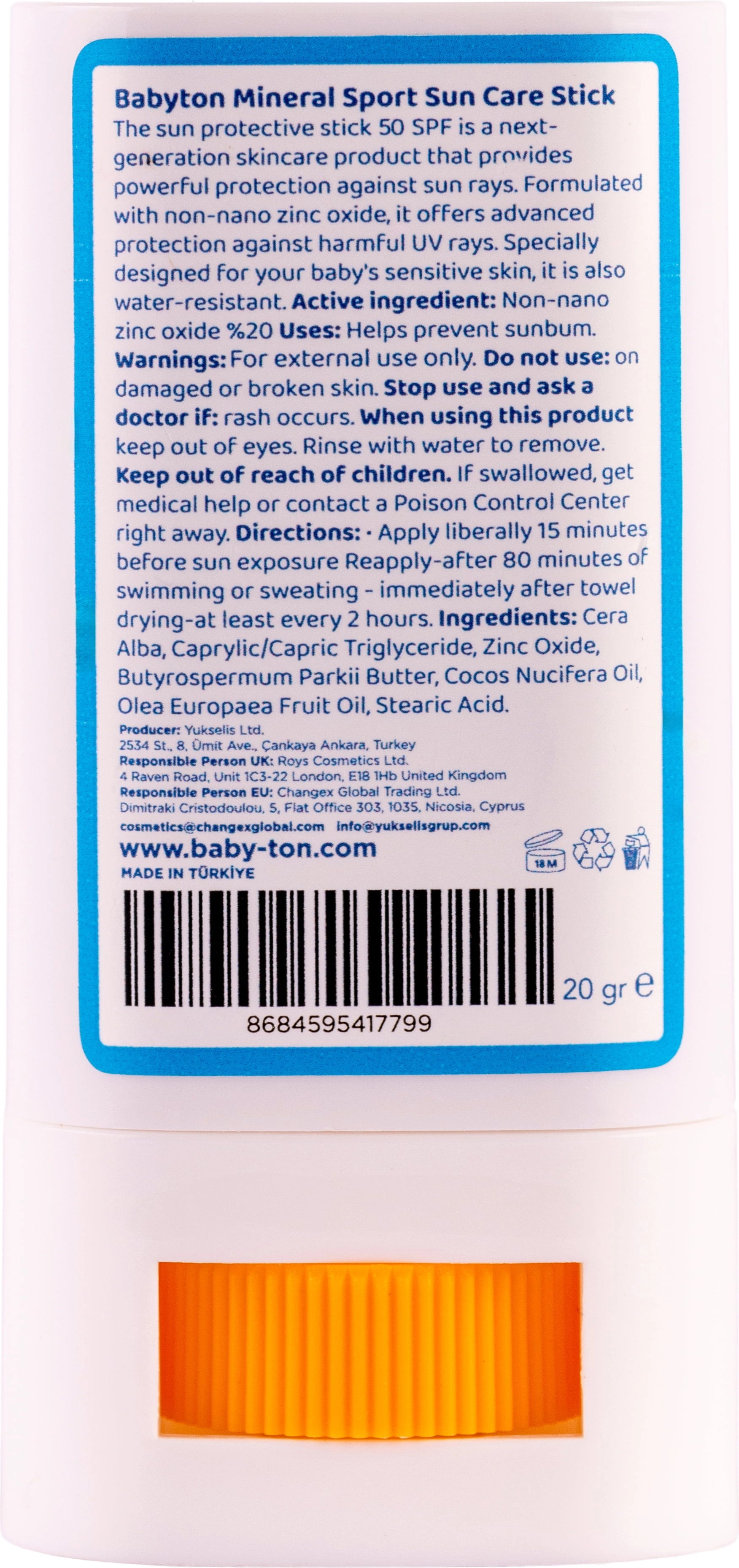 Babyton Baby & Kids Mineral Sport Sunscreen Stick SPF50 - 20 g