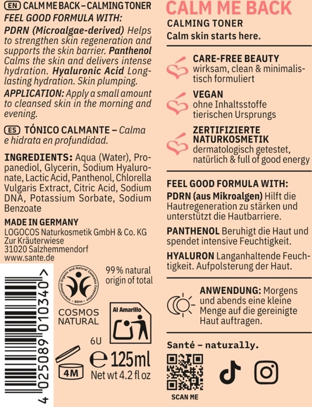 Santé – naturally. Calm Me Back Calming Toner - 125 ml