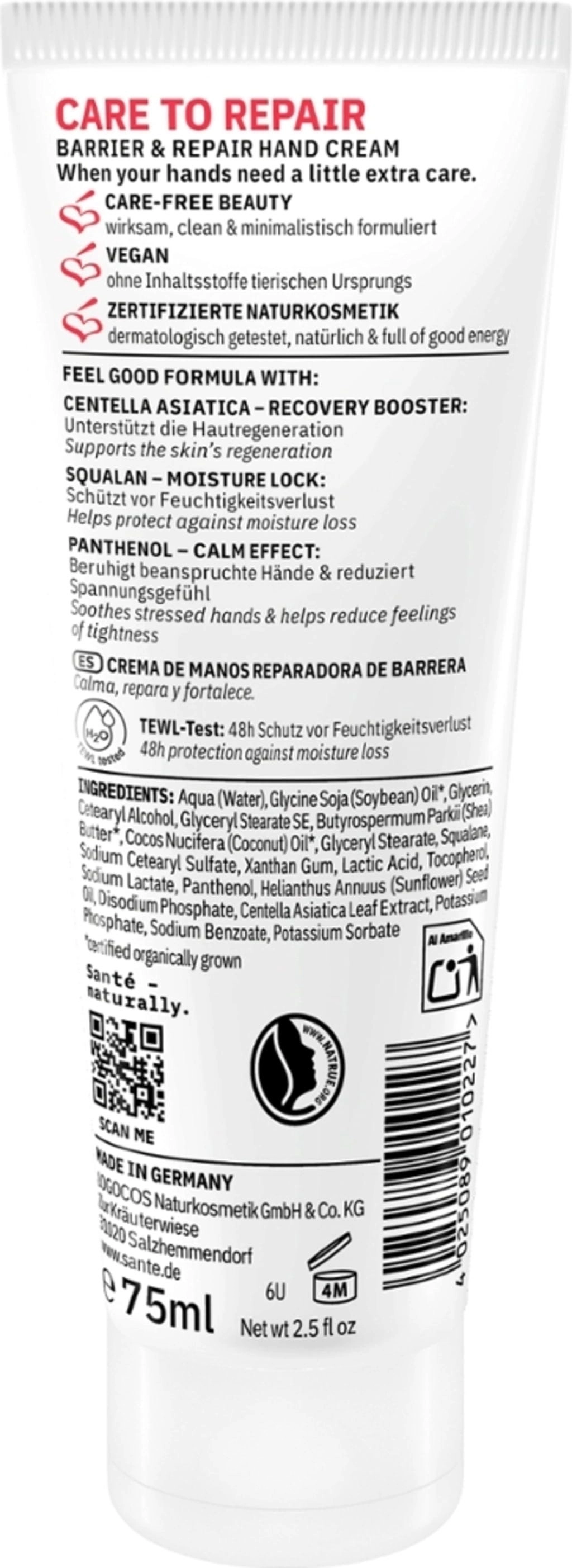 Santé – naturally. Care to Repair Barrier & Repair Hand Cream - 75 ml