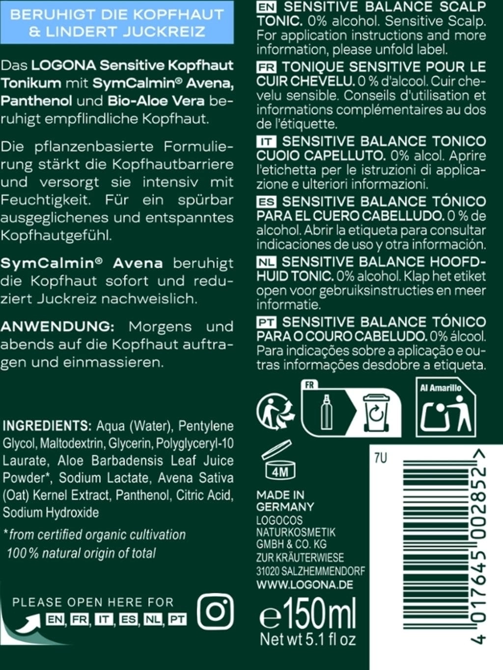 LOGONA Sensitive Balance Kopfhaut Tonikum - 150 ml
