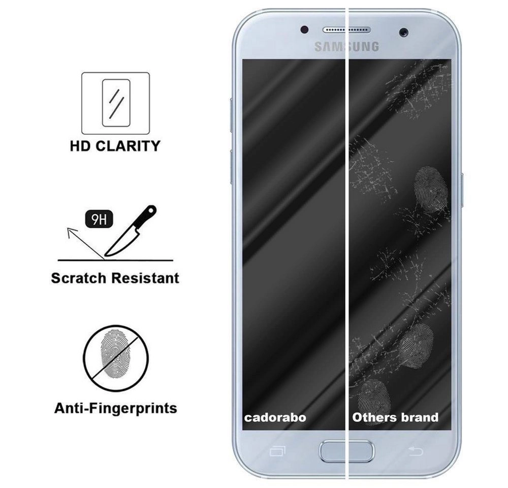 Cadorabo Panzer Folie für Samsung Galaxy A3 2017 Schutzfolie in KRISTALL KLAR Gehärtetes (Tempered) Display-Schutzglas in 9H Härte mit 3D Touch Kompatibilität
