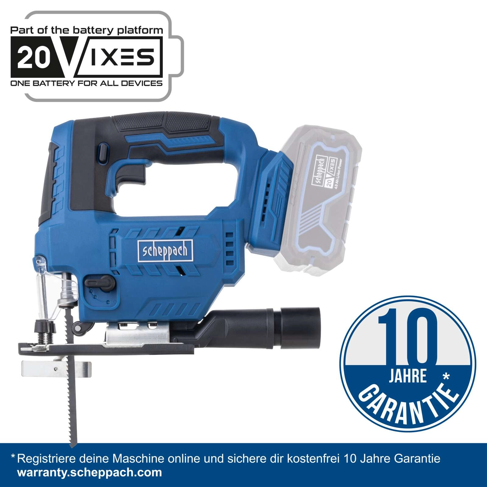 Akku-Stichsäge C-JS220-X Scheppach | Hublänge 19mm| Hubzahl 0-2400 min-1 | 7 einst. Schnittwinkel