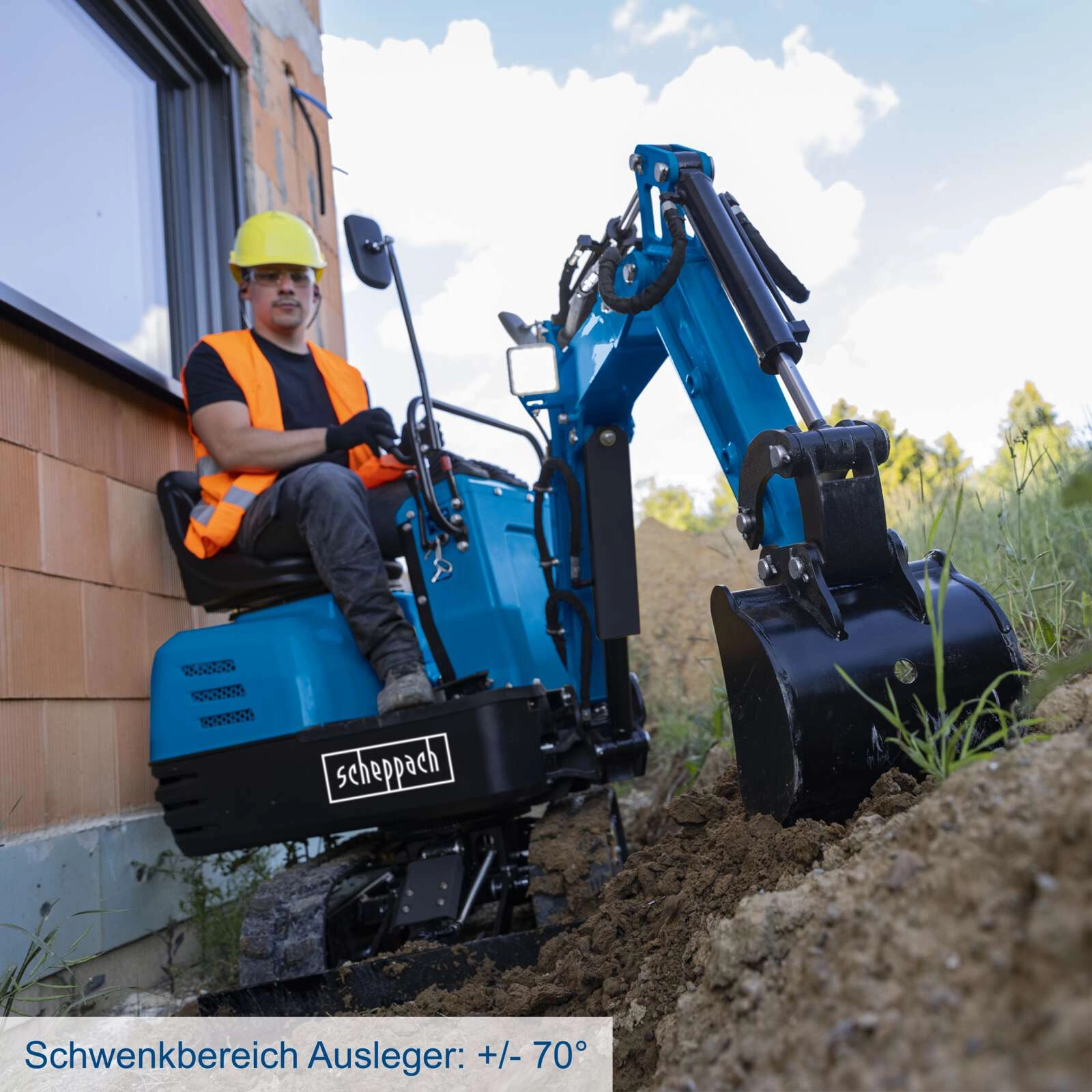 Benzin Mini Bagger EXC815 Scheppach - 8,5 PS | 2330mm Grabweite | 690mm Spurbreite | Kettenantrieb