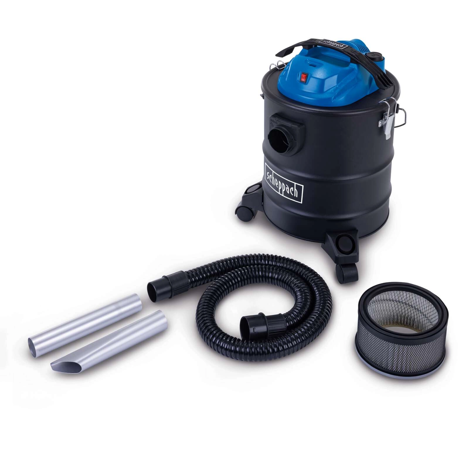 Aschesauger AVC25 Scheppach - 1300W / 20 kPa | 20L Behälter | 1,5m feuerfester Schlauch | inkl. Fahrvorrichtung & Zubehör - für Kamin, Grill, Holzofen